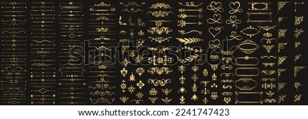 Set of Decorative vintage frames and borders set, Gold photo frame with corner Thailand line floral for picture, Vector design decoration pattern style. calligraphic design. gold ornament decorate Royalty-Free Stock Photo #2241747423