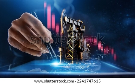 Oil embargo for the aggressor country. Falling oil prices concept. Royalty-Free Stock Photo #2241747615