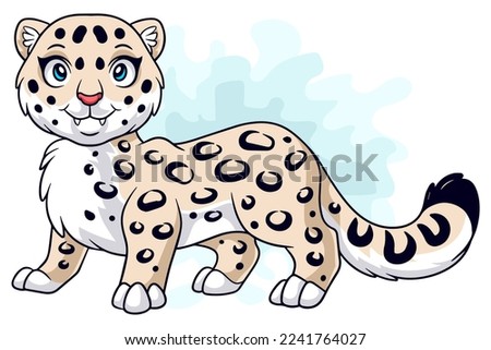 Cartoon funny snow leopard cartoon isolated on white background