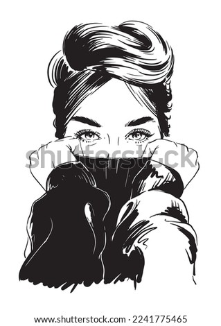 Woman Covering Face with Turtleneck