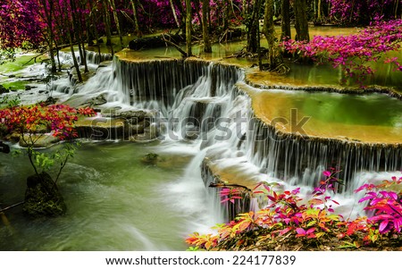 Huay Mae Khamin waterfall in tropical forest, Thailand Royalty-Free Stock Photo #224177839