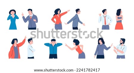 Denial and ignoring people, indifferent woman dont listening man. Toxic relationship, angry and sensitive characters. Recent expression vector set Royalty-Free Stock Photo #2241782417