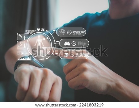 health monitoring with smart watch.Concept of The technology to check health. Royalty-Free Stock Photo #2241803219