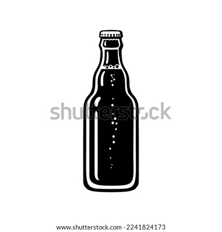 Bottle of beer, soda or lemonade. Black and white hand drawn vector illustration isolated on white background.