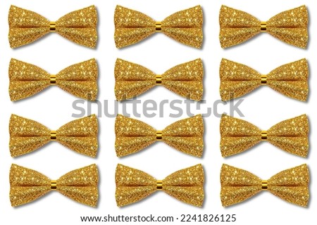 Lots of golden bows on a white background.