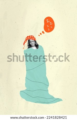 Exclusive picture collage image of unhappy upset small kid wrapping blanket having bad dreams isolated painting background
