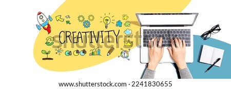 Creativity with person using a laptop computer