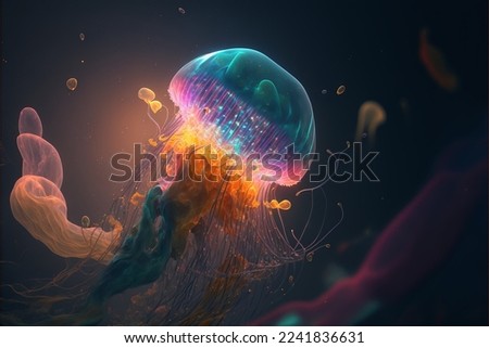 Jellyfish wallpaper colorful nature deepsea Royalty-Free Stock Photo #2241836631