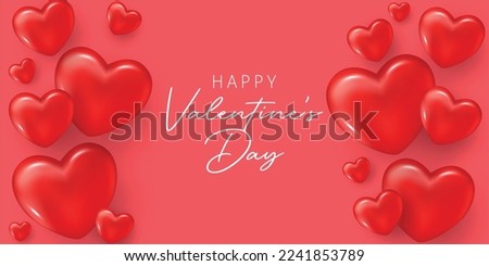 Happy Valentine's Day banner with 3d red heart. Celebration vector background. Advertising template. Red background. Text message. Abstract card. Gift card, invitation, banner, poster, voucher design