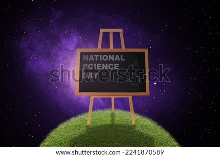 Blackboard with National Science Day text on space background. National Science Day