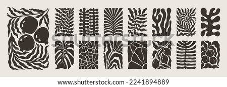 Abstract Matisse Floral Posters Set. Modern Botanical Background in Contemporary Minimal Style. Trendy Groovy Vector Illustration in Beige and Black Colors for T-Shirts, Wallpaper, Case Phone Royalty-Free Stock Photo #2241894889