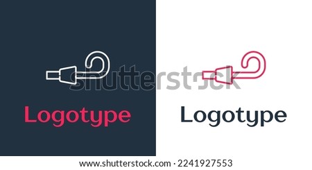 Logotype line Birthday party horn icon isolated on white background. Logo design template element. Vector