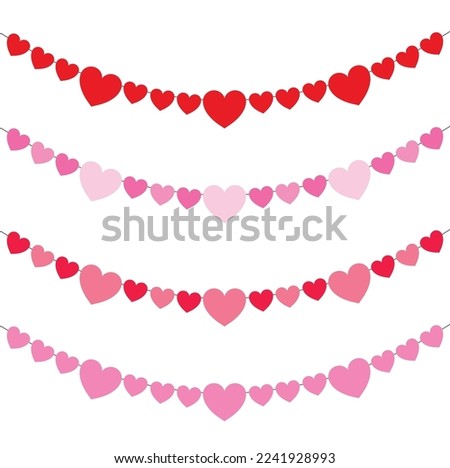 Hearts banner vector illustration isolated on white. Pink and red hearts banner.