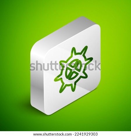 Isometric line Bicycle sprocket crank icon isolated on green background. Silver square button. Vector