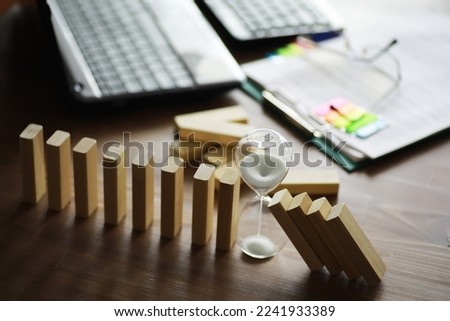 The domino effect stopped by a unique, one strong piece stop the falling, be stable in crisis, business solution concept