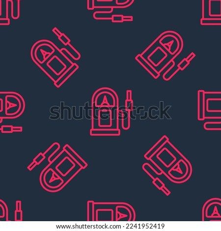 Red line Petrol or gas station icon isolated seamless pattern on black background. Car fuel symbol. Gasoline pump.  Vector