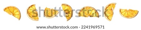 Collage with dry orange slices on white background, banner design Royalty-Free Stock Photo #2241969571