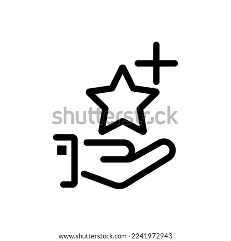 Value-added icon. Black line icon. A star with a plus sign above the hand. Vector illustration flat design. Isolated on white background. Royalty-Free Stock Photo #2241972943