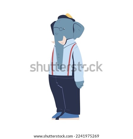 Man Character with Elephant Animal Head Standing Wearing Hat and Pants Vector Illustration Royalty-Free Stock Photo #2241975269