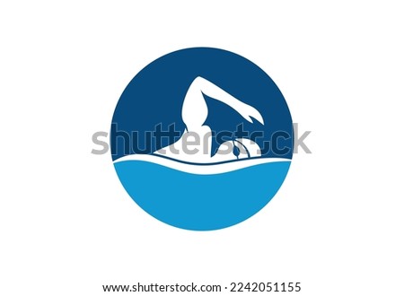 Creative swimming logo design, Vector illustration

