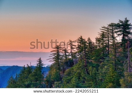 The Mount Wilson in the Angeles National Forest during a dramatic vibrant sunrise Royalty-Free Stock Photo #2242055211