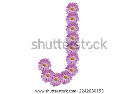Letter J, spring concept idea. Letter J made with pink flower isolated on white background.