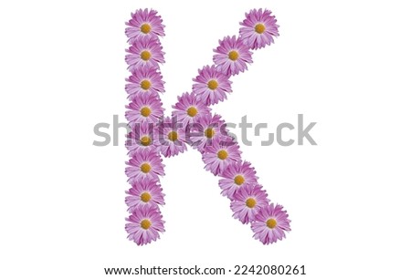 Letter K, spring concept idea. Letter K made with pink flower isolated on white background.