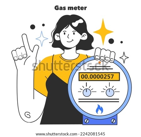 Gas meter. Household gas appliance. Annual checking or maintaining of gas equipment. Fossil fuel and eco-friendly energy. Flat vector illustration