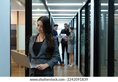 New business group person in the corridor of the conference room, Rehearse information to present results and new projects to the management team for consideration. Royalty-Free Stock Photo #2242091839