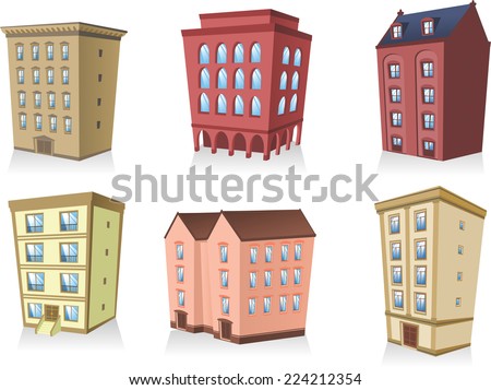 set 2, Building apartment house construction condo residence tower penthouse collection vector illustration. 