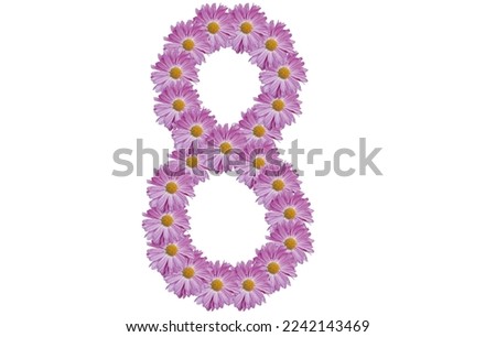 Number eight, spring concept idea. Number eight made with pink flower isolated on white background.