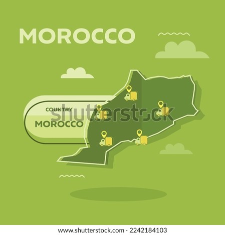 Morocco Map with Outline vector Design with clouds on green color background