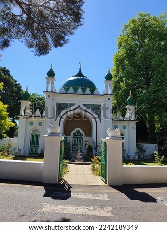 Britain’s first purpose-built mosque established in 1889 by Gottlieb Leitner, with financial backing from the Begum Shah Jahan of Bhopal, United India. Woking, Surrey, England. Royalty-Free Stock Photo #2242189349
