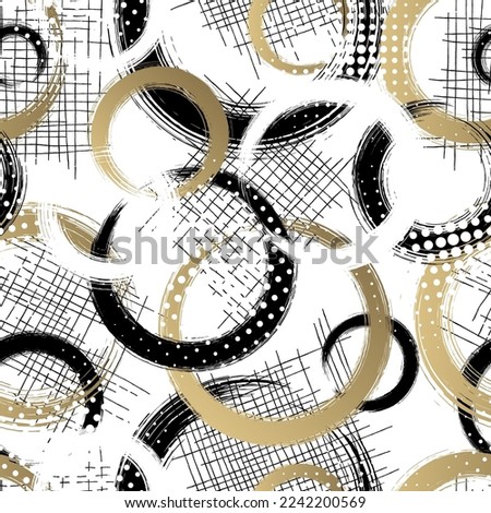 Geometric seamless pattern. Repeating abstract circle line. Repeated geometry brush background. Contemporary gold texture for design carpet, plaid, prints. Repeat modern lattice. Vector illustration