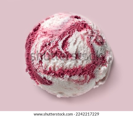 vanilla and raspberry ice cream ball isolated on pink background, top view Royalty-Free Stock Photo #2242217229