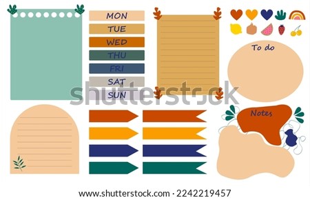 Vector illustration Digital Notes stickers collection, days of the week, paperless Bullet journal in bright colors