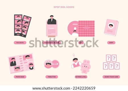 Korean idol culture. Various goods with photos of idols. Royalty-Free Stock Photo #2242220659