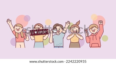 Many fans are cheering after seeing the celebrity. They are taking pictures and holding placards and cheering sticks. Royalty-Free Stock Photo #2242220935