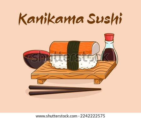 cute kanikama sushi cartoon illustration