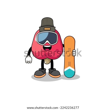Mascot cartoon of cashew snowboard player , character design