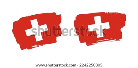 Set of two hand painted Switzerland brush flag illustration on solid background