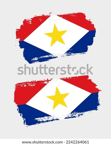Set of two creative brush painted flags of Saba country with solid background