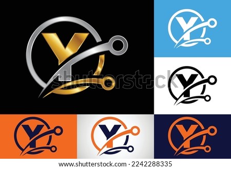 Initial Y monogram alphabet in a circle with a technology sign symbol. Technology logo design concept vector template. Font emblem