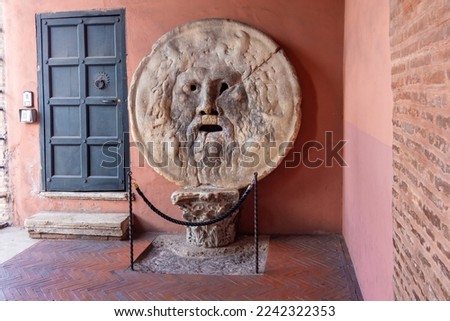 Mouth of Truth (Bocca della Verita) sculpture at Santa Maria in Cosmedin church, Rome, Italy Royalty-Free Stock Photo #2242322353