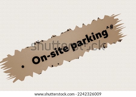 On-site parking in English vocabulary language words phrase with bullet point all in sepia
