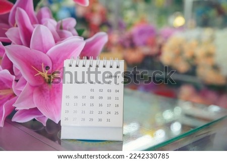 2023 Calendar desk on table. Desktop Calender for Planner to plan wedding agenda, timetable, appointment, organization, management each date, month on office table. Calendar Concept.