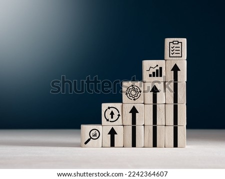 Kaizen concept. Continuous quality improvement and standardization in business for efficiency and effectiveness. Kaizen cycle icons on wooden cubes. Royalty-Free Stock Photo #2242364607