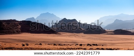 landscape panorama of Wadi Rum desert,Jordan Royalty-Free Stock Photo #2242391779