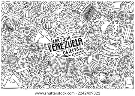 Cartoon vector doodle set of Venezuela traditional symbols, items and objects