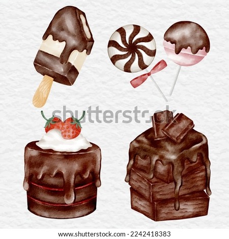 watercolor chocolate dessert element clip art illustration